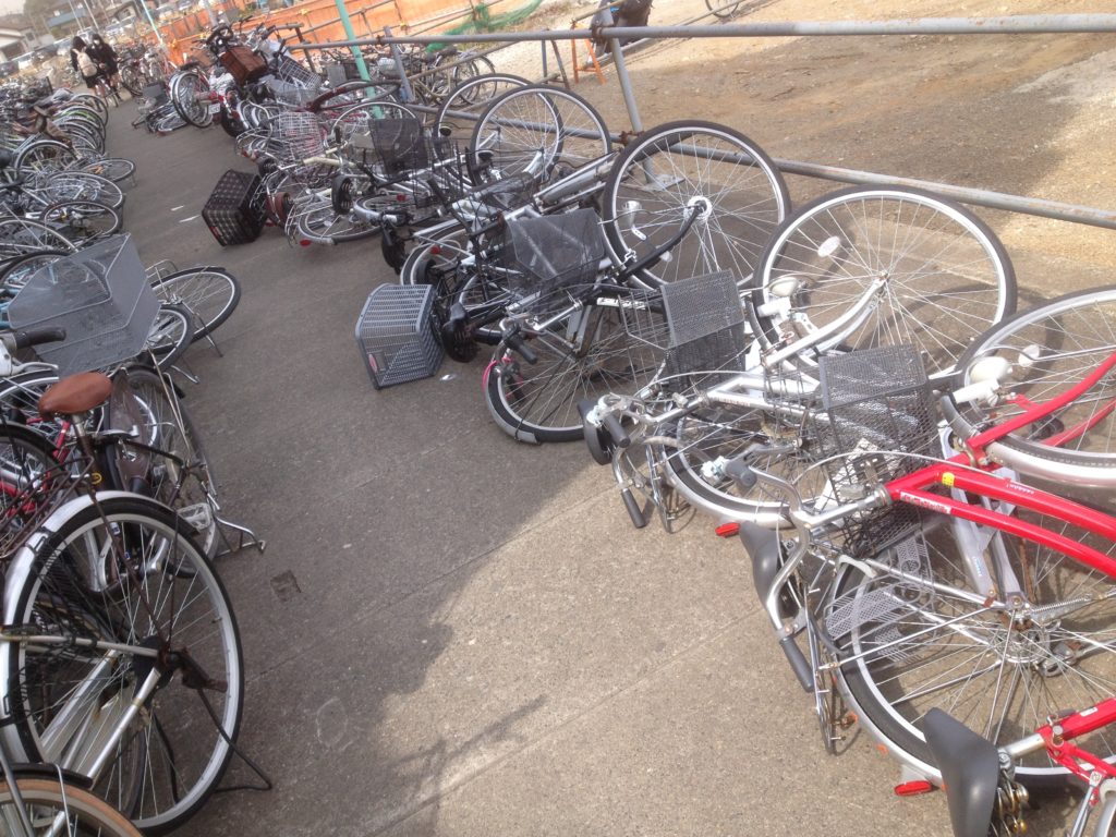 Atago Bikes Blown Over by High Winds, photo by Michael Glenn